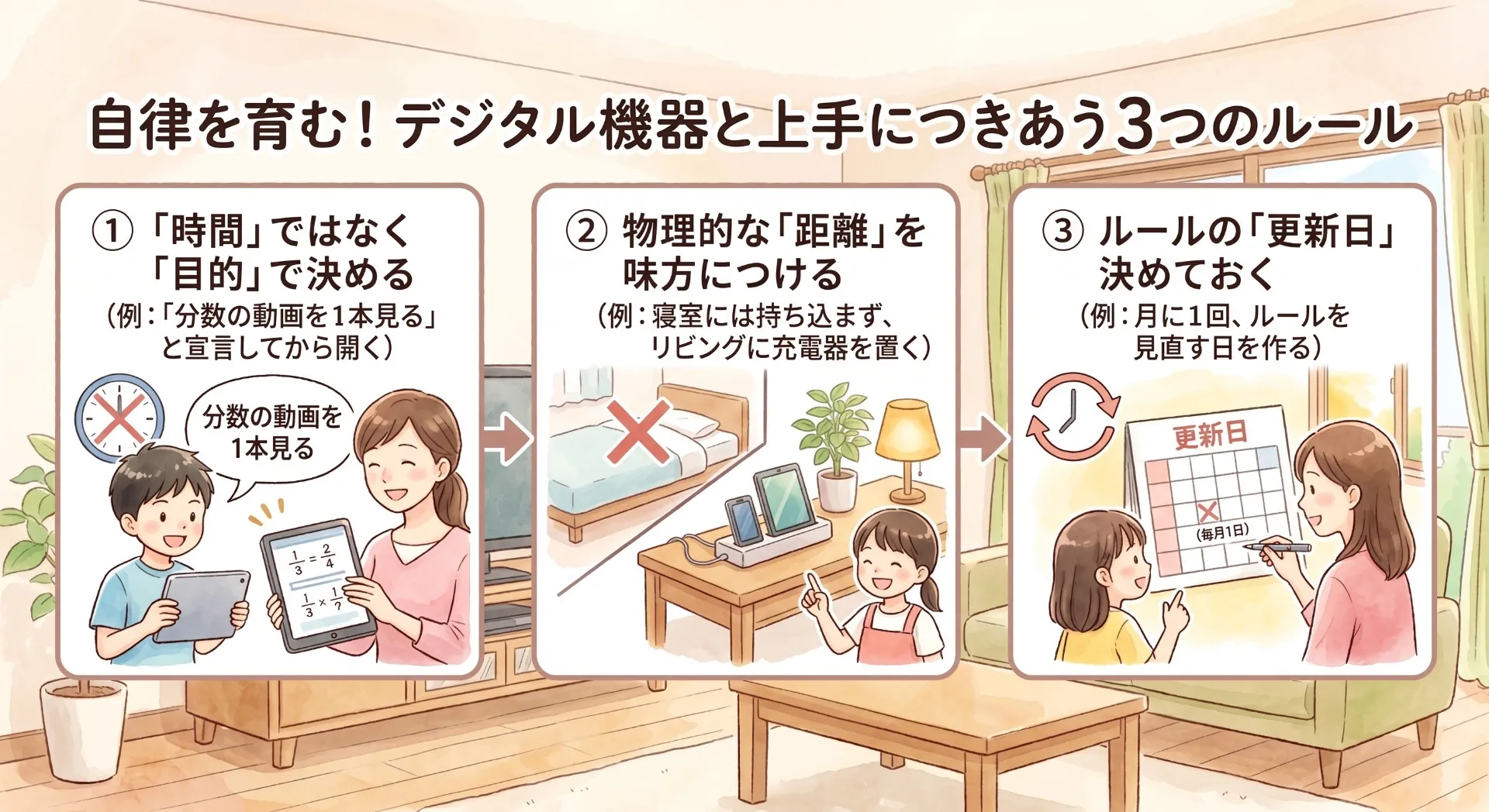 タブレット学習に悩むお母様へ。今日から試せる「自律を育む」3つの約束